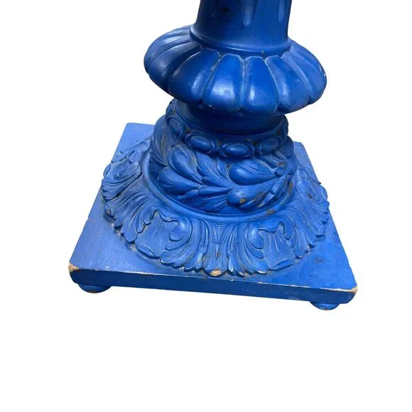 Vintage Blue ornate Handmade Carved floral Wooden Candle Holder19.5x8 SKU 9387